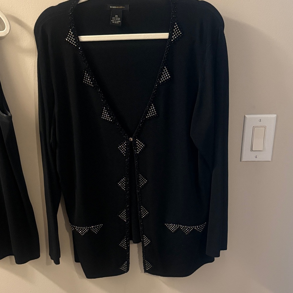 Kasper Black Cardigan with Geometric Beading